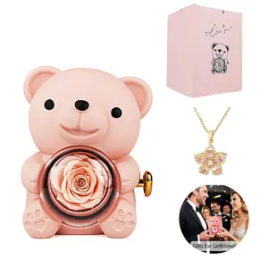 Romantic Teddy Bear with Preserved Rose in Elegant Gift Box for Her, Mother's Day, Weddings, Anniversaries, and Bridal Showers