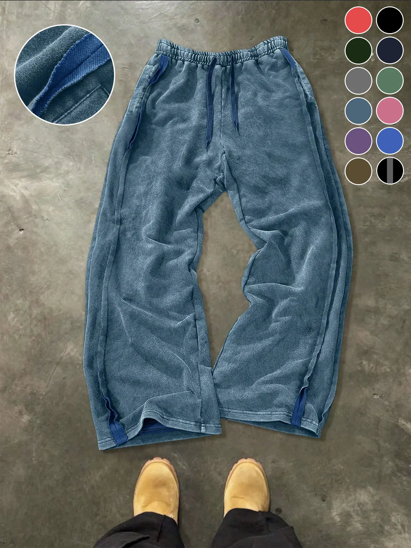 Y2K Aesthetic Hot Washed Wide Leg Sweatpants, All Seasons Trousers - Unisex Oversized Vintage Dye Joggers with Adjustable Drawstring Waist, Streetwear Skate Style Casual Comfortable Fit Bottoms, #y2kfashion #baggypants