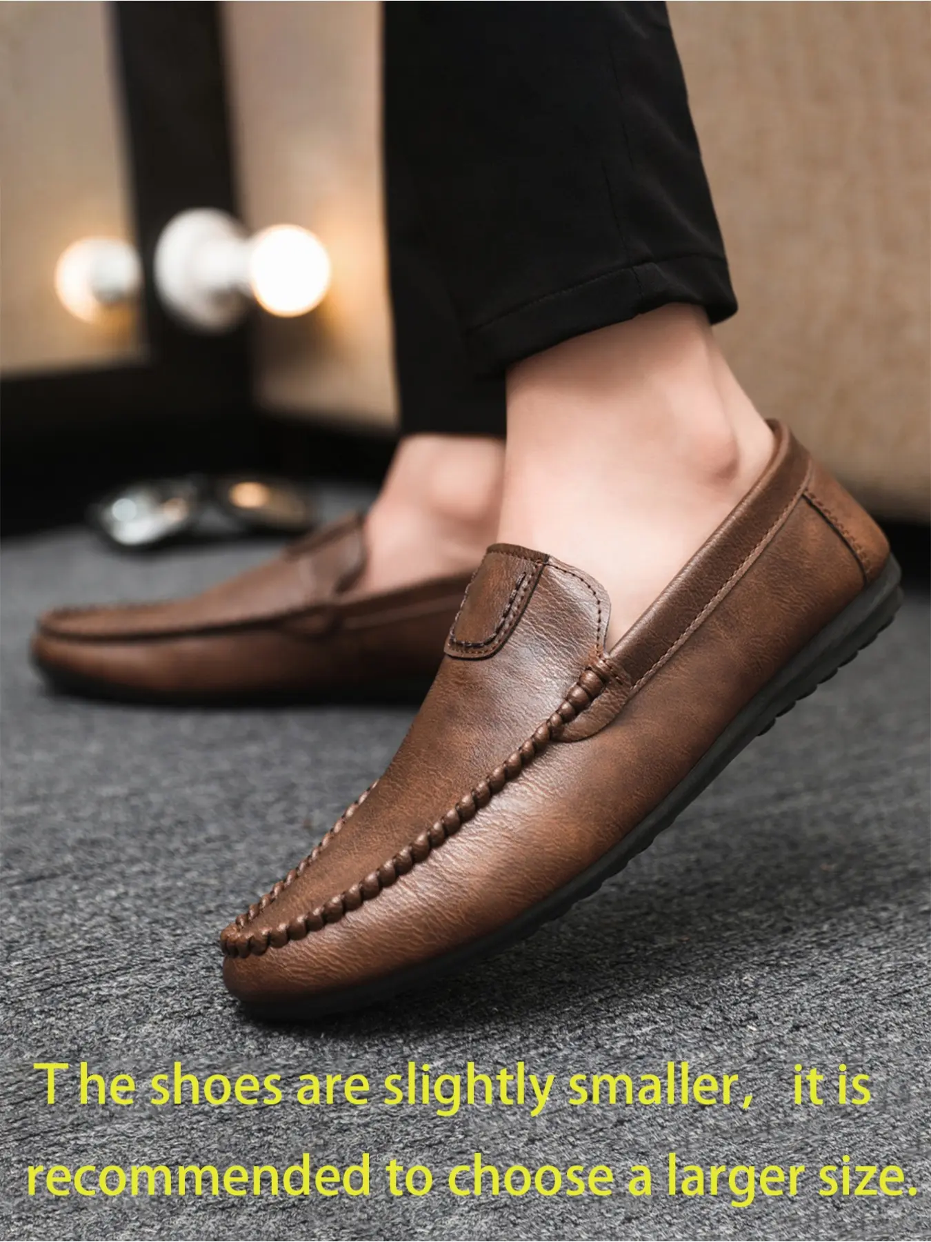 2026 Men's New Spring and Summer Business Flat Loafers, Soft Leather Breathable Slip-On, Anti-Slip Wear-Resistant Driving Moccasins Walking Shoes Footwear, PU Leather Shoes