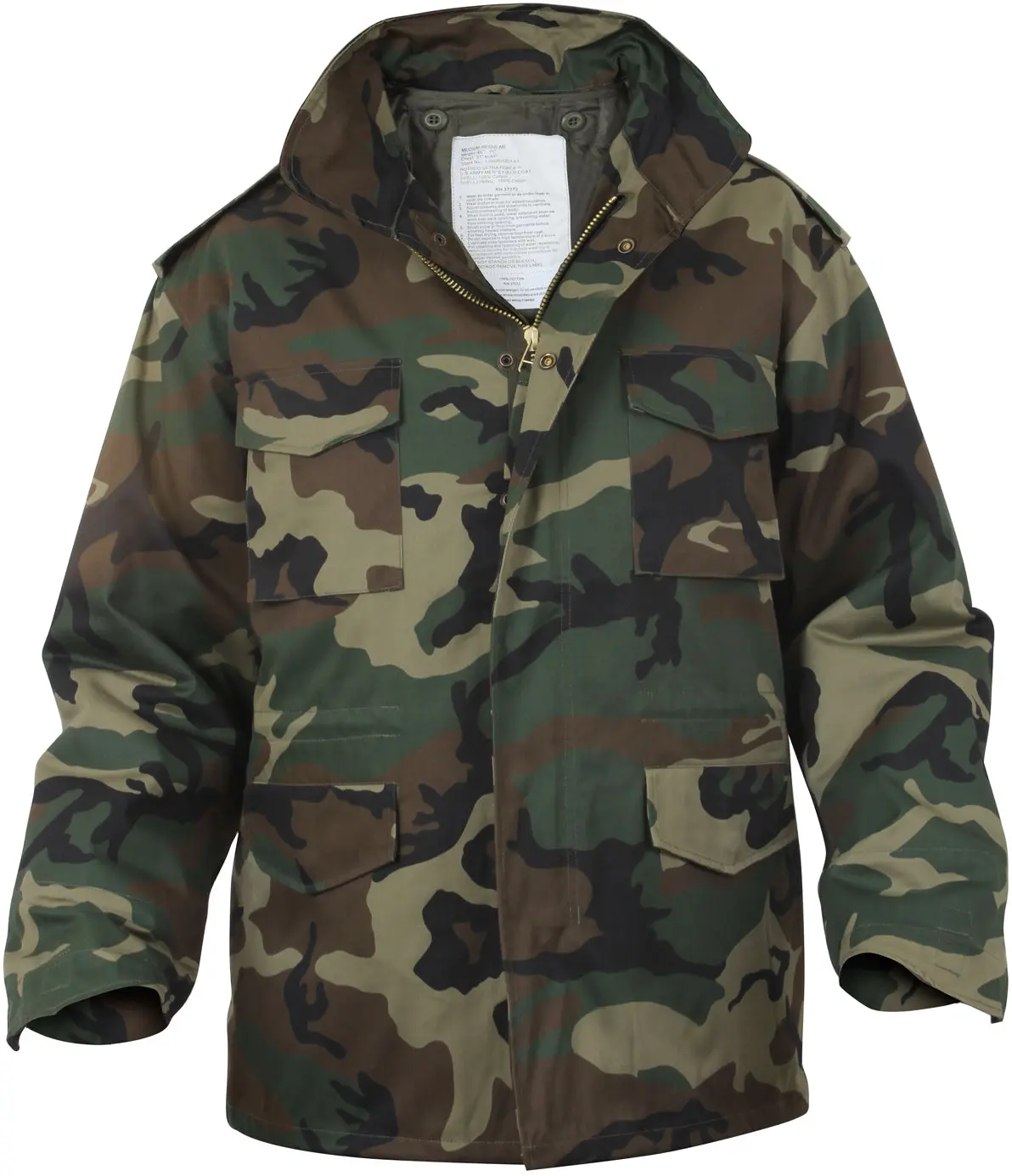 Men's Tactical M-65 Field Jacket | Woodland Camo Twill Shell with Removable Liner & Pleated Cargo Pockets for All-Season Wear