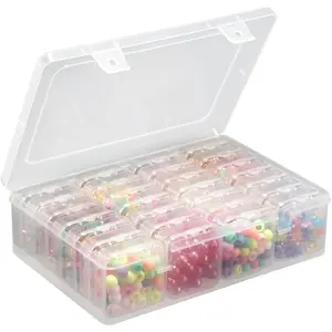Small Bead Organizer Box - 28Pcs Mini Clear Plastic Storage Containers with Hinged Lid for DIY Jewelry Making, Nail Art Supplies, Small Parts, Screws, Clay Beads, Seeds