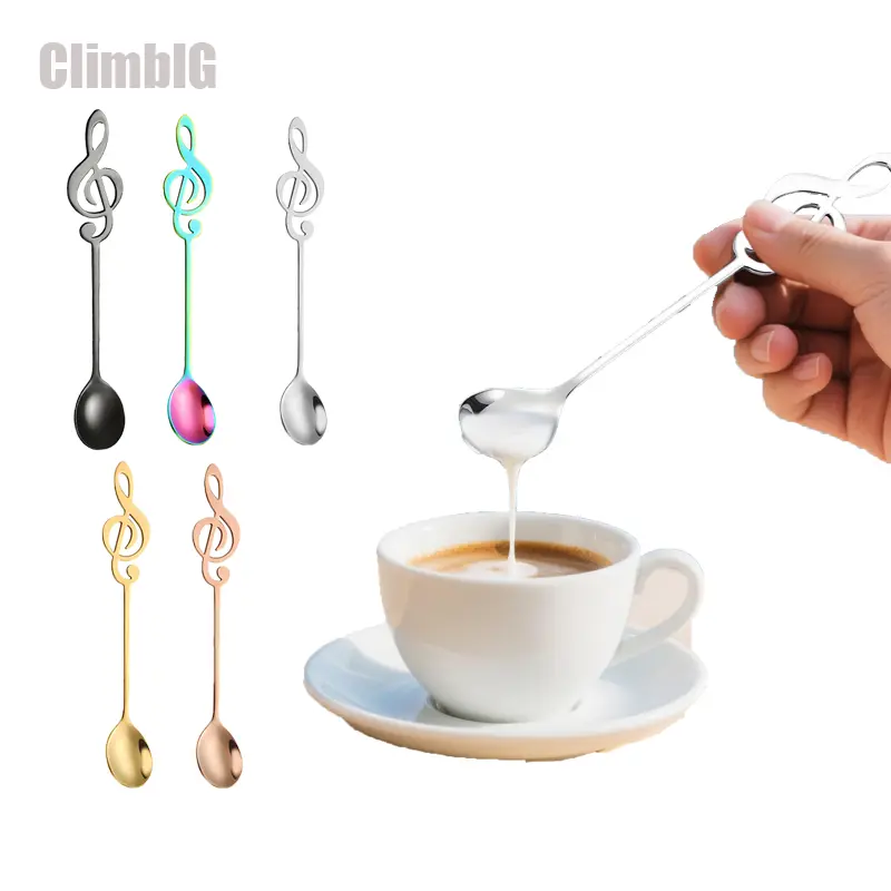 3Pcs/5Pcs Musical Note-Shaped Stainless Steel Stirring Spoon—Long-Handled Spoon For Coffee, Dessert, Or Tea; Cute Coffee Bar Accessory, Camping Spoon, Outdoor Picnic Cutlery, Reusable Metal Utensil, And A Lovely kKtchen Gift