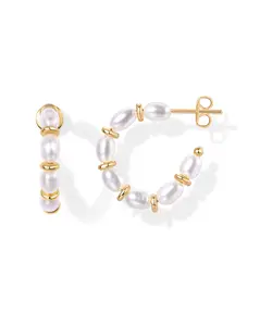 PAVOI 14K Gold Plated Classic Pearl Hoop Earrings for Women - Freshwater Pearl Earring Pair