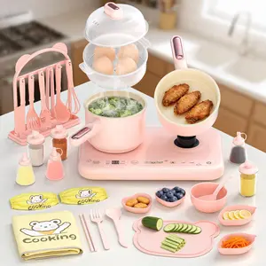 Gotoofun Pink Double Stove Children's Real Cooking Kitchen Set Safe Mini Kitchen for Boys Girls Compact Multifunctional Cooking Toys Montessori Gift for Girls/Boys 8–12