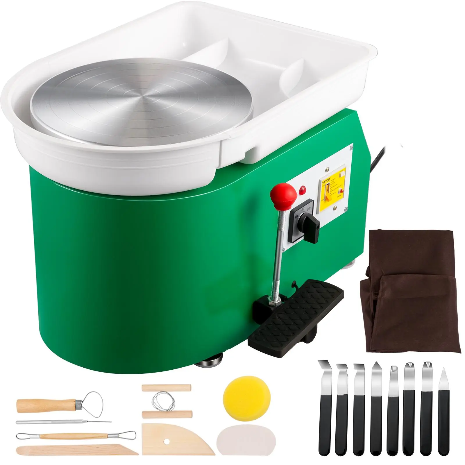 【Backtoschool】VEVOR Pottery Wheel 28cm Pottery Forming Machine 350W Electric Pottery Wheel with Adjustable Feet Lever Pedal DIY Clay Tool with Tray for Ceramic Work Clay Art DIY Clay Green,  , 18 Piece
