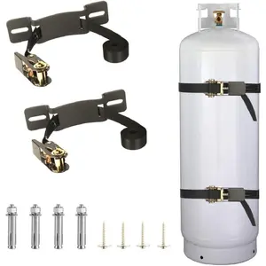 Heavy Duty 2 Pack Black Steel Propane Tank Holder, Cylinder Wall Mounted Brackets with 6.6ft Ratchet Straps, Gas Cylinder Wall Mount Bracket