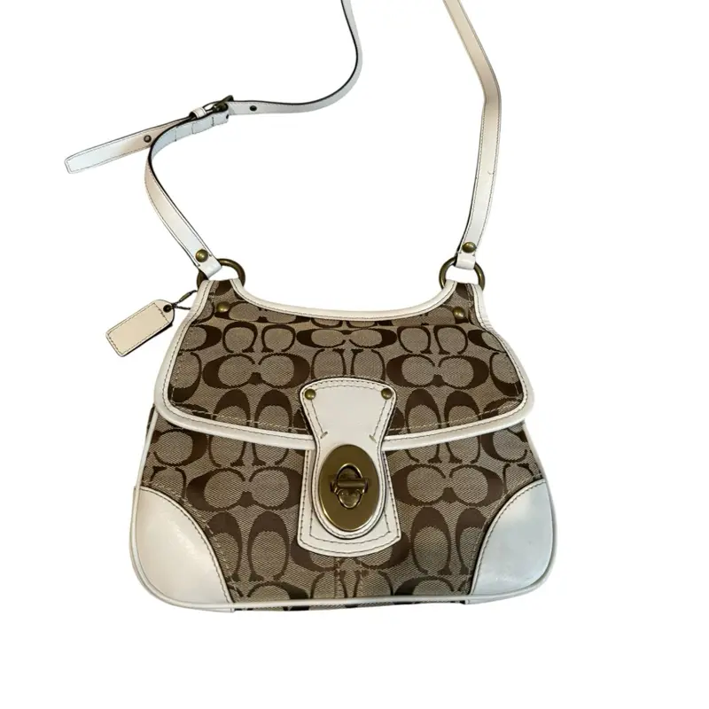 Pre-owned coach canvas Shoulder Bags white turn lock small crossbody bag 2008