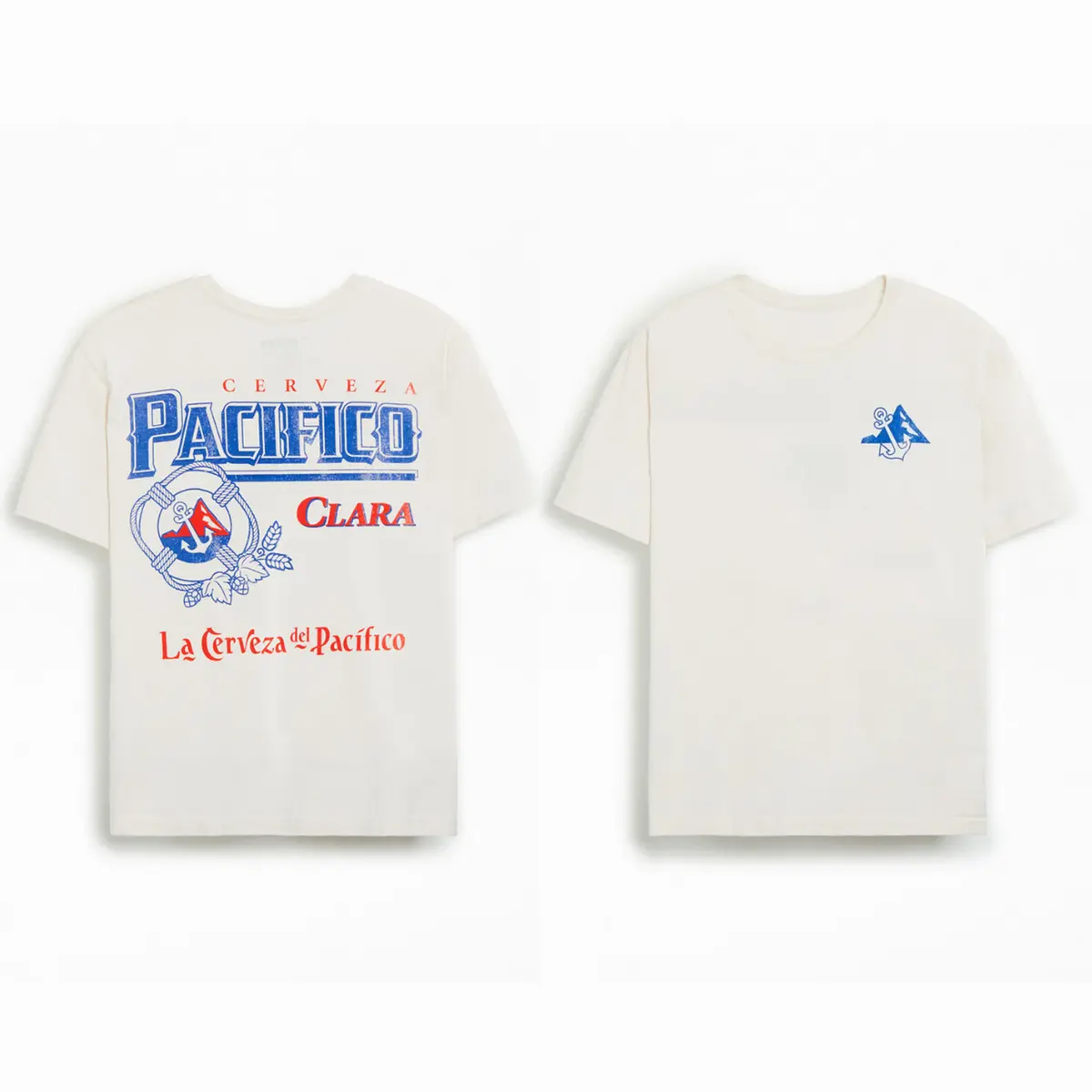 Pacifico Clara Beer T-Shirt, Vintage Retro 2 Sides Graphic Tee with Anchor and Bold Lettering Design, Soft Cotton Blend T-Shirt, Casual Lifestyle Apparel for Men and Women, Fun Gift for Beer Lovers