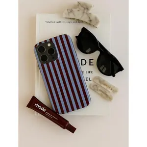 Midnight Lines Burgundy & Lilac Striped Phone Case Glossy Polycarbonate TPU Impact Resistant For iphone 17 pro case iphone 16 pro max case 15 14 13 12 11 & Samsung S25 S24 S23 Ultra, cute pretty phone cases, PC & TPU Hybrid Shockproof phone case