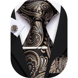 Mens Ties Set Wedding Paisley Neckties with Handkerchief Cufflinks Formal Business