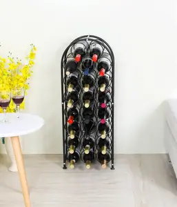 PAG 23 Bottles Arched Freestanding Floor Metal Wine Rack Wine Bottle Holders Stands, Black Liquor Cabinet Kitchen Buffet Sideboard