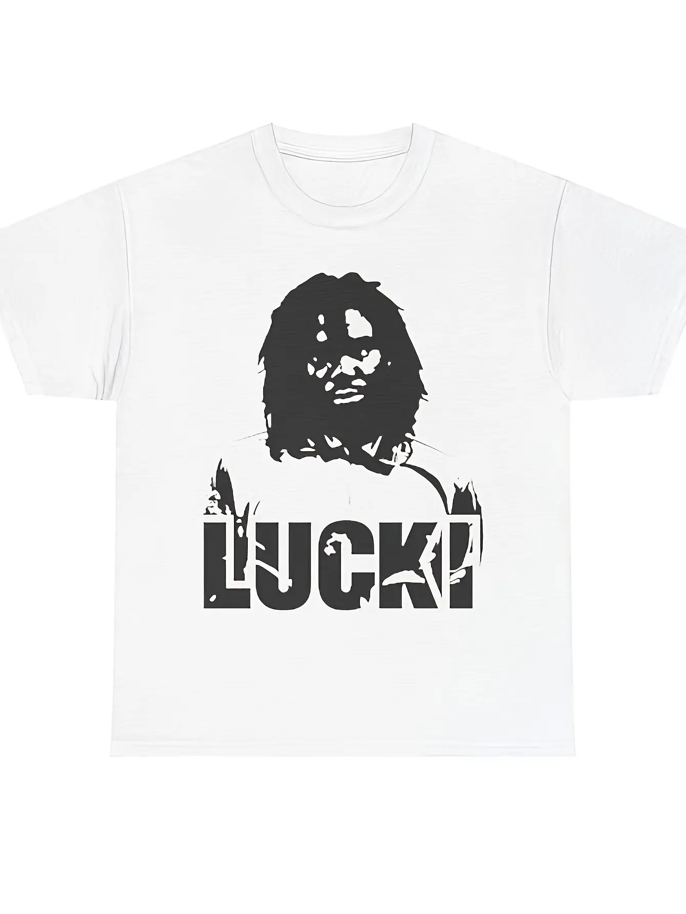 Women's Lucki Black And White Portrait Print Unisex Cotton T-Shirt, Soft, All Season Casual Streetwear Essential, All-Match All Season Style, Affordable Daily Wear & Perfect Christmas Gift for Fans And Friends