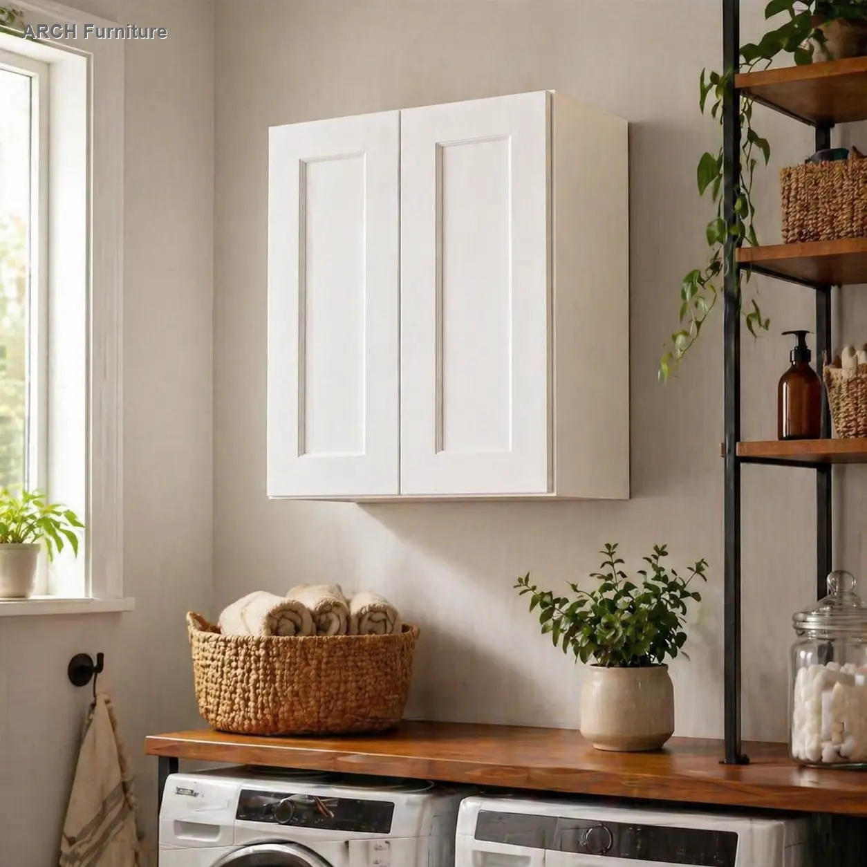 ARCH White Shaker Hardwood Wall Cabinet - Soft-Close Doors, Adjustable Shelves, 24-Inch Enclosed Mountable Door-Mounted Storage Cupboard for Kitchen, Bathroom, Easy Assembly, 24"W x 12"D x 30"H, Door-Mounted Wall Cabinets, Enclosed Wall Cabinets
