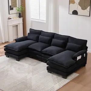 Niccae Cloud Sectional Sofa – 2-Piece Configurable Cushiony Exquisite Sofa Set, 110in Upholstered Soft 4-Seat Modular Bed with Double Chaise Longues, Memory Foam Chenille Cushions for Living Rooms, Apartments (2-Pack Shipped), Configurable Sofa Sets