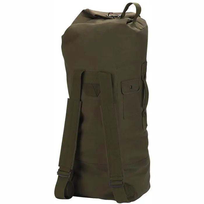 Heavy Duty Duffel/Weekender Bag, Olive Drab Military GI Style Cotton Canvas with Backpack Straps & Side Pocket, 22 in. x 38 in., 22” X 38”