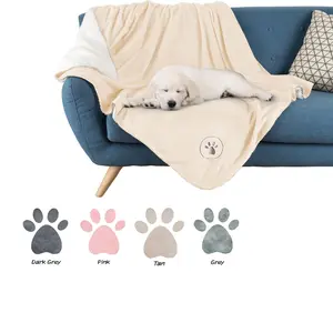1pc High-End Flannel Pet Blanket, Cream, Dark, Light, Puppy Dog Paw Pattern, Soft Warm, Durable, Perfect Gift