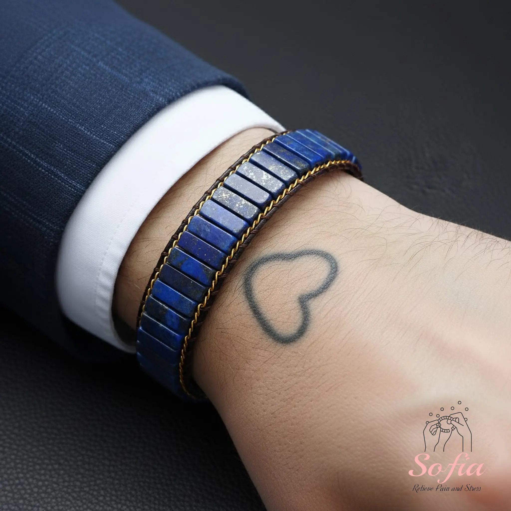 Sofia Natural Blue Lapis Lazuli Tube Beaded Bracelet, Braided Boho Style, Adjustable, Fun, Easy to Wear, Meaningful Gift for Him & Her, Daily Use Natural Crystal Jewelry Accessory
