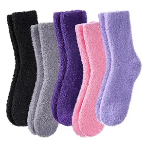 5 Pairs Womens Fuzzy Socks Cozy Fluffy Winter Cabin Slipper Warm Soft Microfiber Plush Home Sleeping Socks