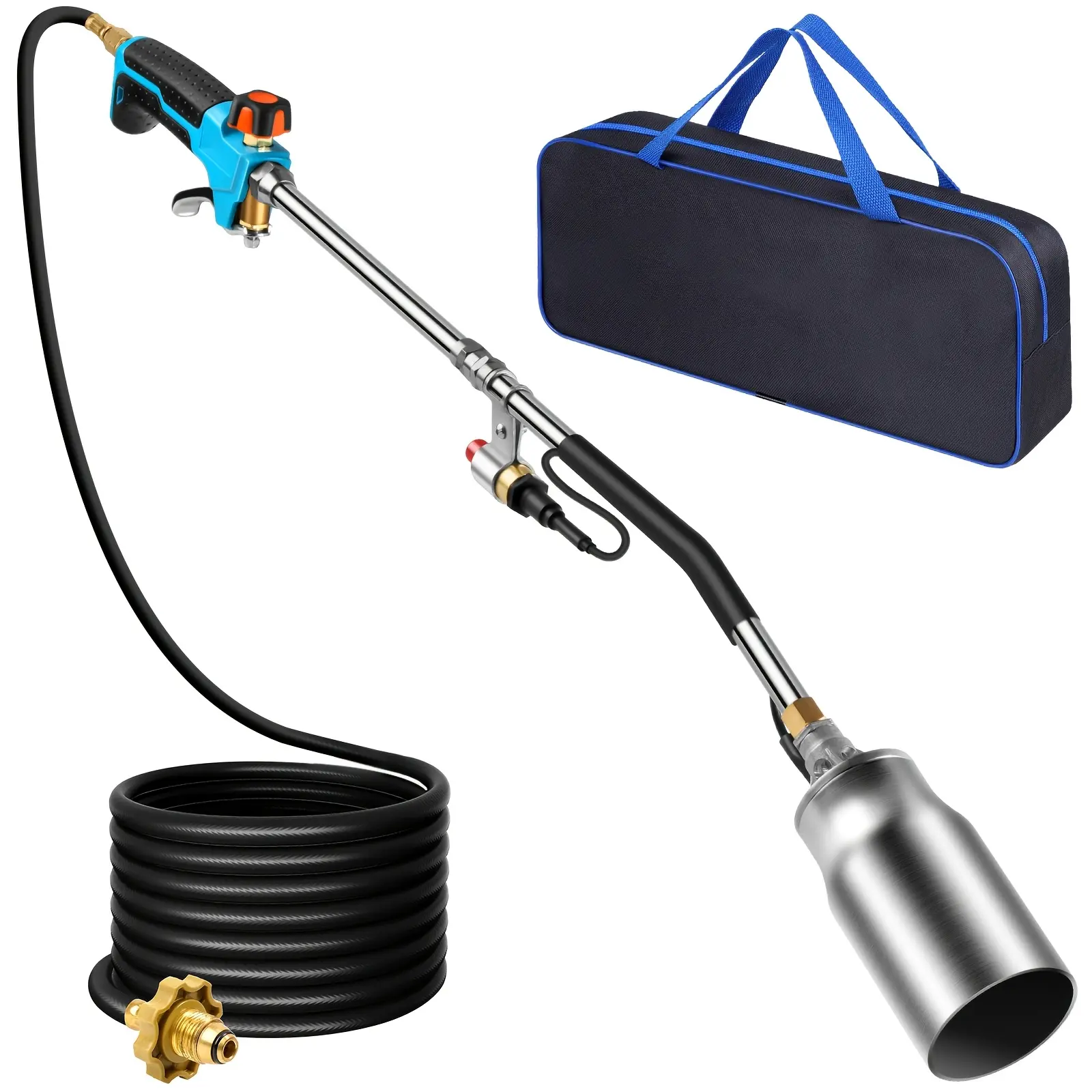 Propane Torch Weed Burner with Carry Hose, Adjustable Self Igniting Flamethrower, Turbo Blow Torch for Yard & Garden, Wood, Ice Melting, Stumps & Grilling