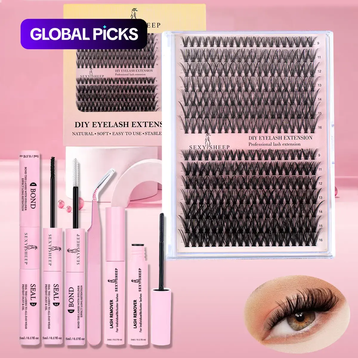 Eyelash Extension Kit, 280 DIY Individual Lash Clusters with Lash Bond Glue, Tweezers and Remover, DIY Lash Tools, Eye Makeup Tool Set, Individual Lash Extensions for Women #GLOBAL PICKS