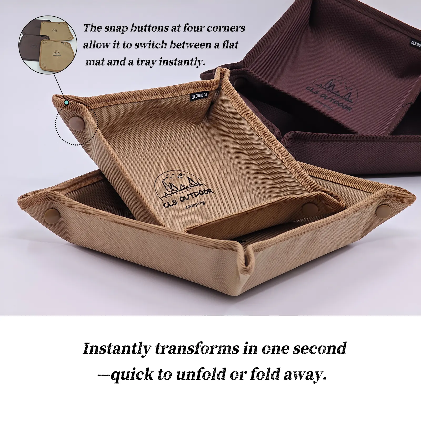 Easy Fold Camping Tray, CampFold Tray, Outdoor Flexi Tray, InstaCamp Tray, 4-Button Fold Tray, Quick Snap Tray, LightFold Camp Tray
