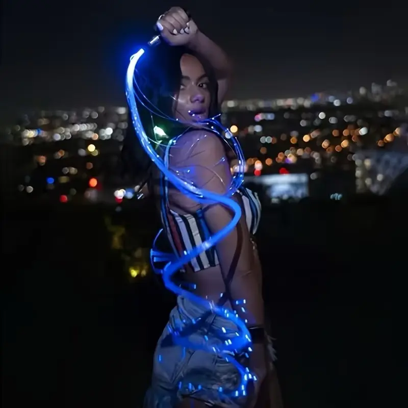 LED Fiber Optic Dance Whip, Led Lighted, 7 Colors, 5 Light Modes, Eco-Friendly Abs Metal Handle, Perfect for Performance & Photography Props