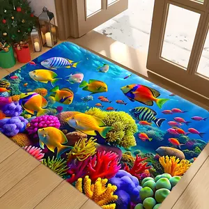 Underwater Coral Reef & Tropical Fish Non-Slip Rug, Indoor Room Entrance Mat, Living Room Kitchen Bathroom Decor Carpet, Welcome Mat