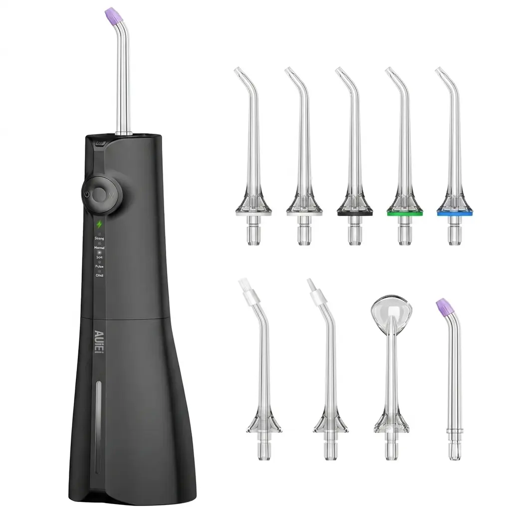 Cordless Oral Irrigator  Cleaner - 9 Jet Tips, 300ML Tank, 5 Modes, IPX7 Waterproof, Rechargeable  Oral Care Dental Device for Home & Travel, Black