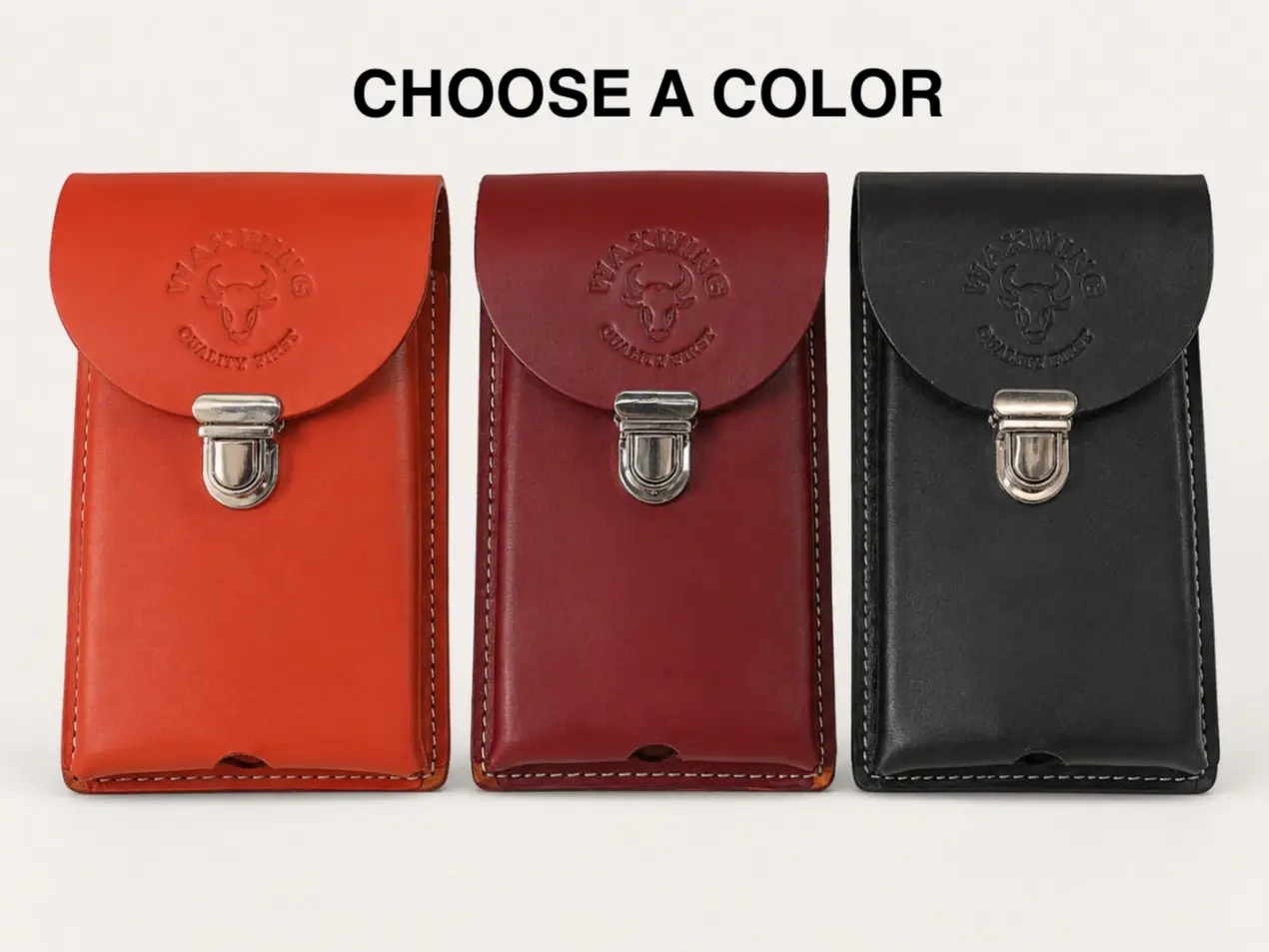 WAXWING Buffalo Leather Phone Holster - Secure Metal Clasp Closure, Belt Slit, Handcrafted Stitching Lasts, Classic Design, Everyday Carry, Color Options Available