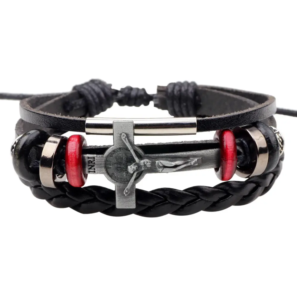 Vintage Cross Leather Faith Bracelet With A Durable Charm For Unisex Style
