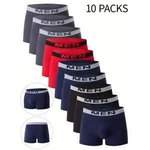 Men's 10-Pack Breathable Boxer Briefs, 96% Polyester 4% Elastane Knit Fabric, Solid Color, Slight Stretch, Comfort Fit, Casual Athletic 2025 Underwear