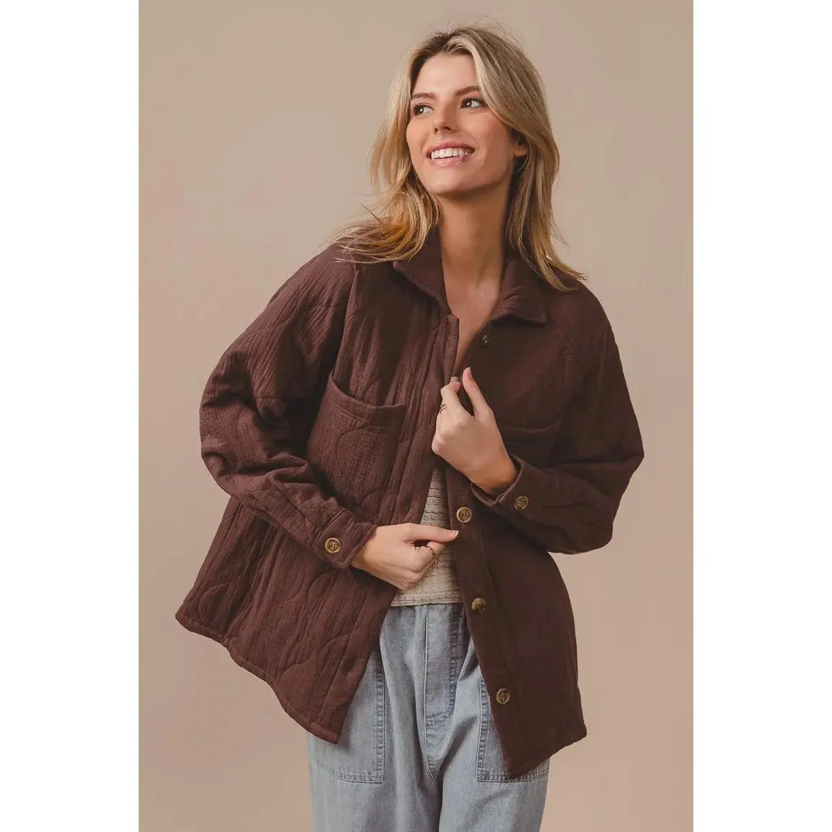 Quilted Wrinkle Gauze Long Sleeve Shacket