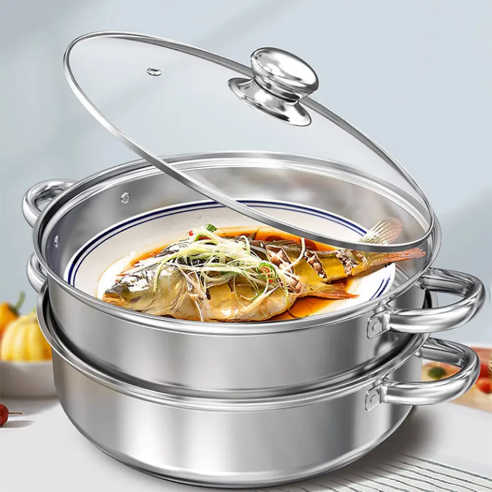 Stainless Steel Steamer Basket, All Stainless Steel, Durable & Easy Clean, 2-3 Tier Design, Thickened Material, Ideal for Kitchen Cooking & Food Steaming, Kitchenware