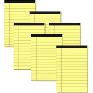 Yellow Note Pads 5x8 Small Legal Pads College Ruled Notepad for Office 6 Pack Yellow Writing Pads 5x8 Narrow Ruled Paper Pads 25 Lines 80 GSM Paper Tablets 5x8" Lined Notepads With 30 Sheets Per Pad