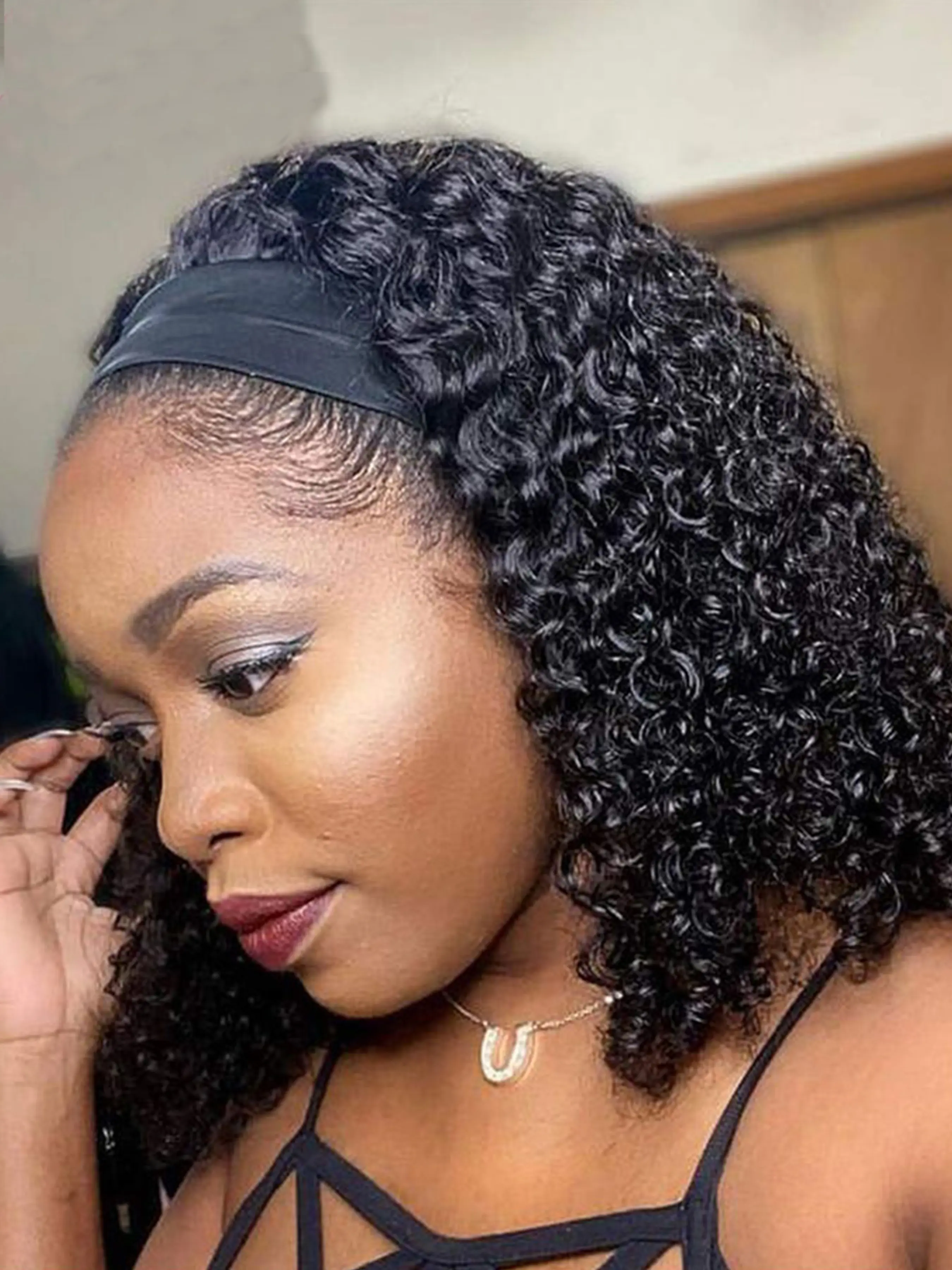 Brazilian Kinky Curly Headband Wigs Human Hair 8-30 Inch Remy Kinky Curly Human Hair Wigs For Women Easy to Wear Glueless No Glue Wig Human Hair 180% Density 100% Human Hair For Black Women