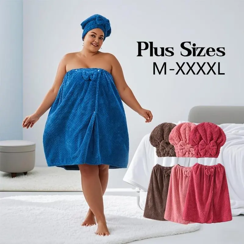 Plus Size Bath Skirt & Shower Cap Set, 2 Counts/set Adjustable Bath Skirt & Shower Cap, Thickened Bath Skirt, Nightwear, Ideal for Home Use, Travel, Sauna, and Spa, Womenswear, Toweling Robe, Loungewear, Adjustable Bathrobe