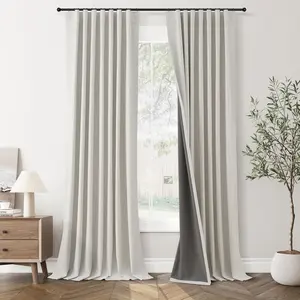 Jowels 100% Blackout Floor-to-Ceiling Curtains, 2-Panel Farmhouse Linen Blend Set, Thermal Insulated Darkening Drapes with Natural Hook Belt & Pleated Back Tab for Bedroom, Living Room Windows, Blackout Curtains