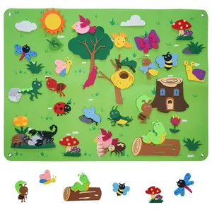 Insect & Animal Design Felt Story Board, 35pcs/set Wall Mounted Interactive Teaching Game, Educational Supplies for School & Home, Learning Materials, Learning Tool