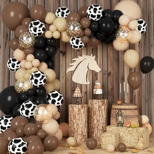 170Pcs Western Cowboy Balloon Arch Kit Black, Brown, Cow Print Balloons for Themed Party