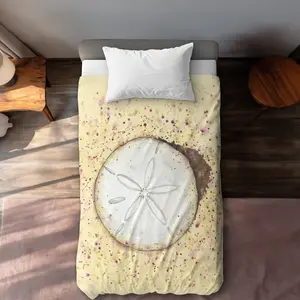 360 stand Twin Extra Long Sand-Dollar Bathroom Duvet Cover, Decorative Bedroom Bedding with Aquatic Animals Print, Coastal Beach Vibe, Soft Microfiber Cloth Textile, Machine Washable, Extra-Long Duvet Covers