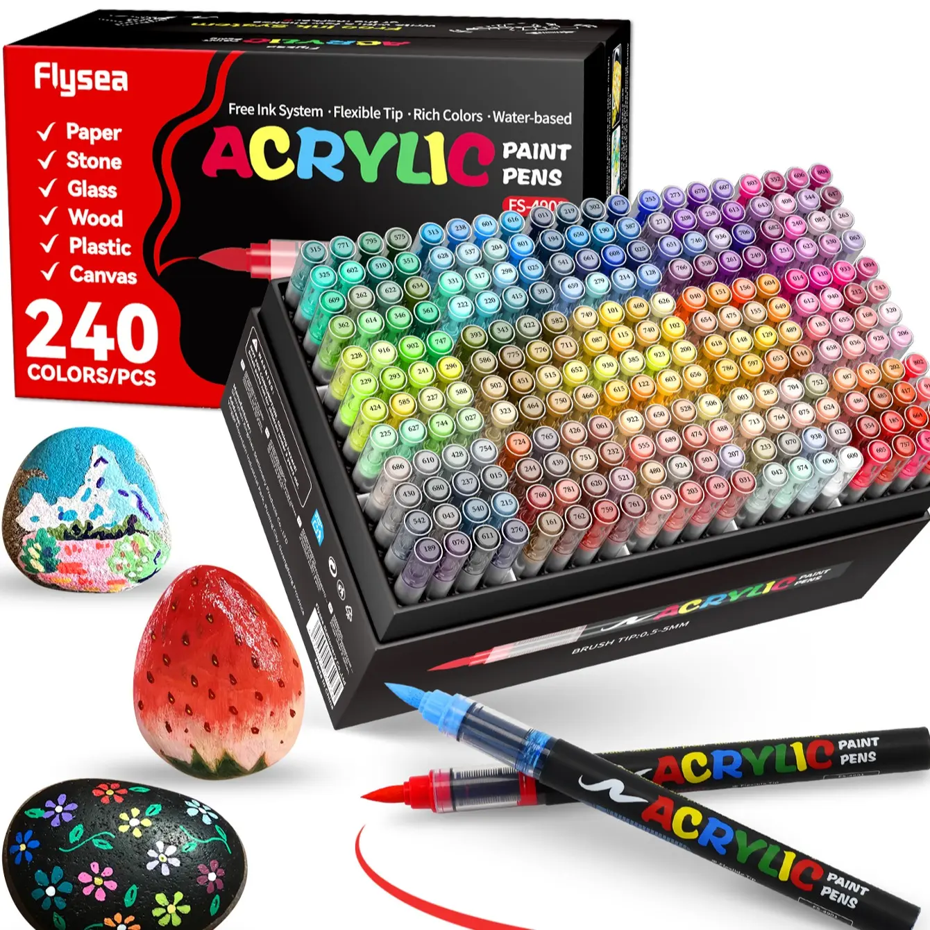 Acrylic Paint Pens, Brush Tip Acrylic, for Wood, Stone, Canvas, Glass, Fabric, Egg, Rock Painting & DIY Crafts, Automatic Ink Control Paint Markers, Artist Supplies