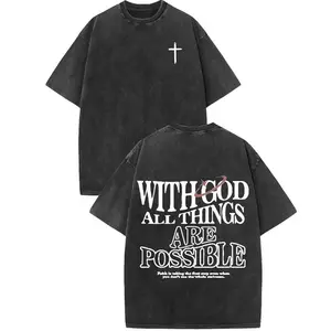 Men's Vintage Wash Cotton T-Shirt Matthew Print Cross Design Regular Fit Round Neck Casual For All Seasons Top