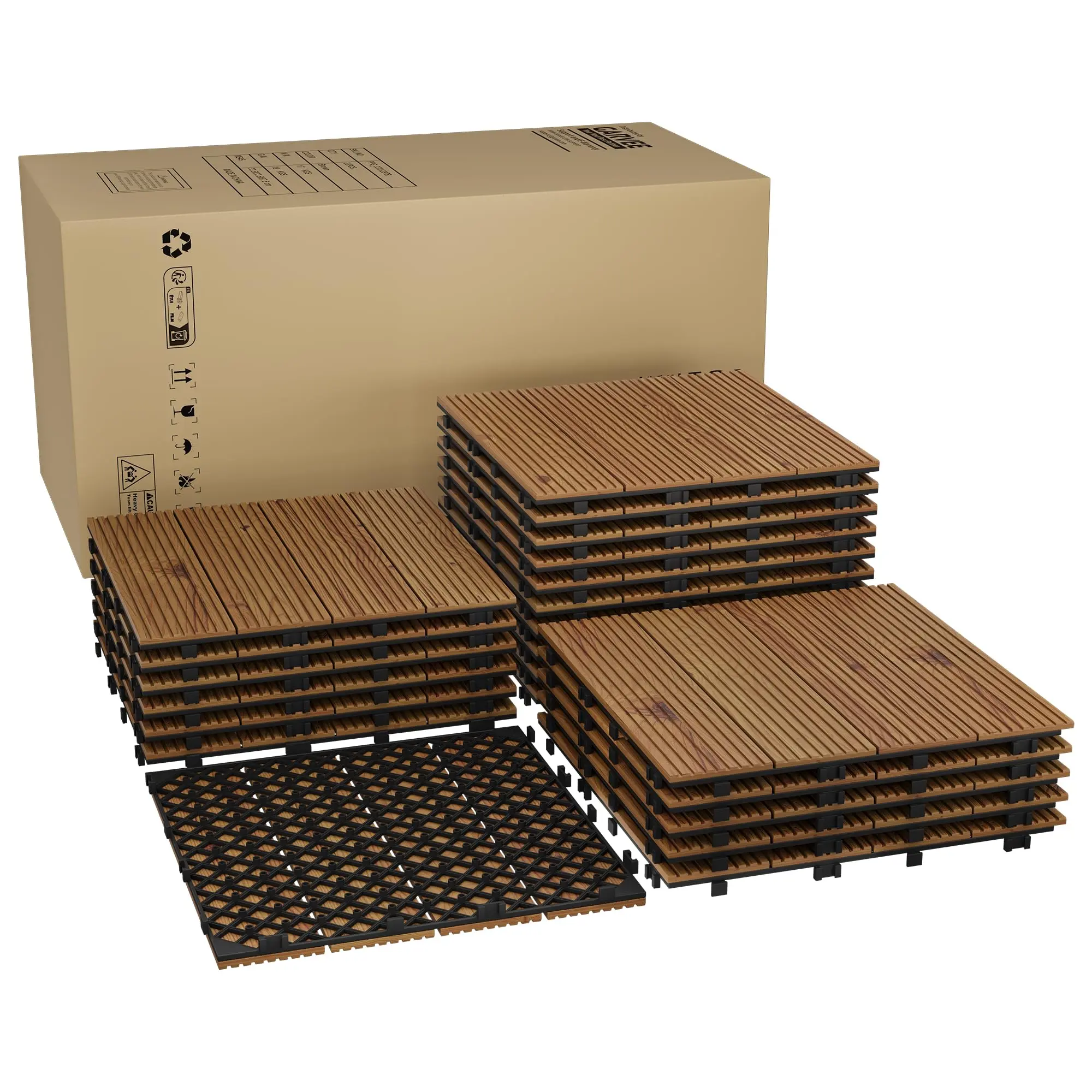 Garvee Acacia Wood Interlinked Deck Tiles – 12"x12" Waterproof & Non-Slip Patio Flooring – Effortless Snap Together for Outdoor/Indoor Spaces – Balcony, Poolside & Garden Wall – 33PCS, Brown