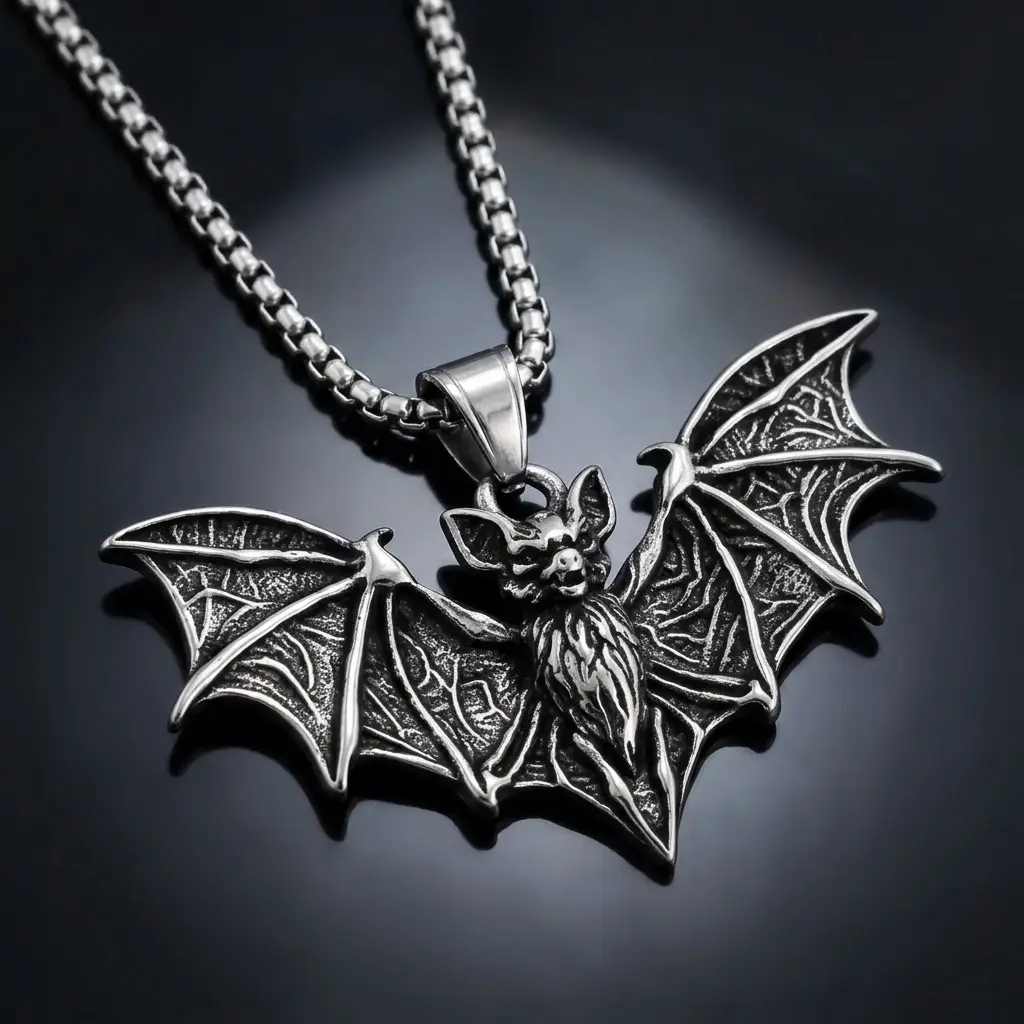 Stainless Steel Silver Bat Pendant Chain Necklace - 23.6 Inch Lightweight Gothic Costume Jewelry Necklace, Ideal Birthday Gift for Men