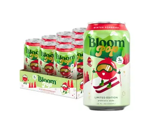 Bloom Pop Prebiotic Soda 12 Pack, Winter Pomberry Flavor, 12oz Cans | Prebiotic Soda for Gut Health, Low Calorie Soda, No Caffeine, Healthy Soft Drink Alternative