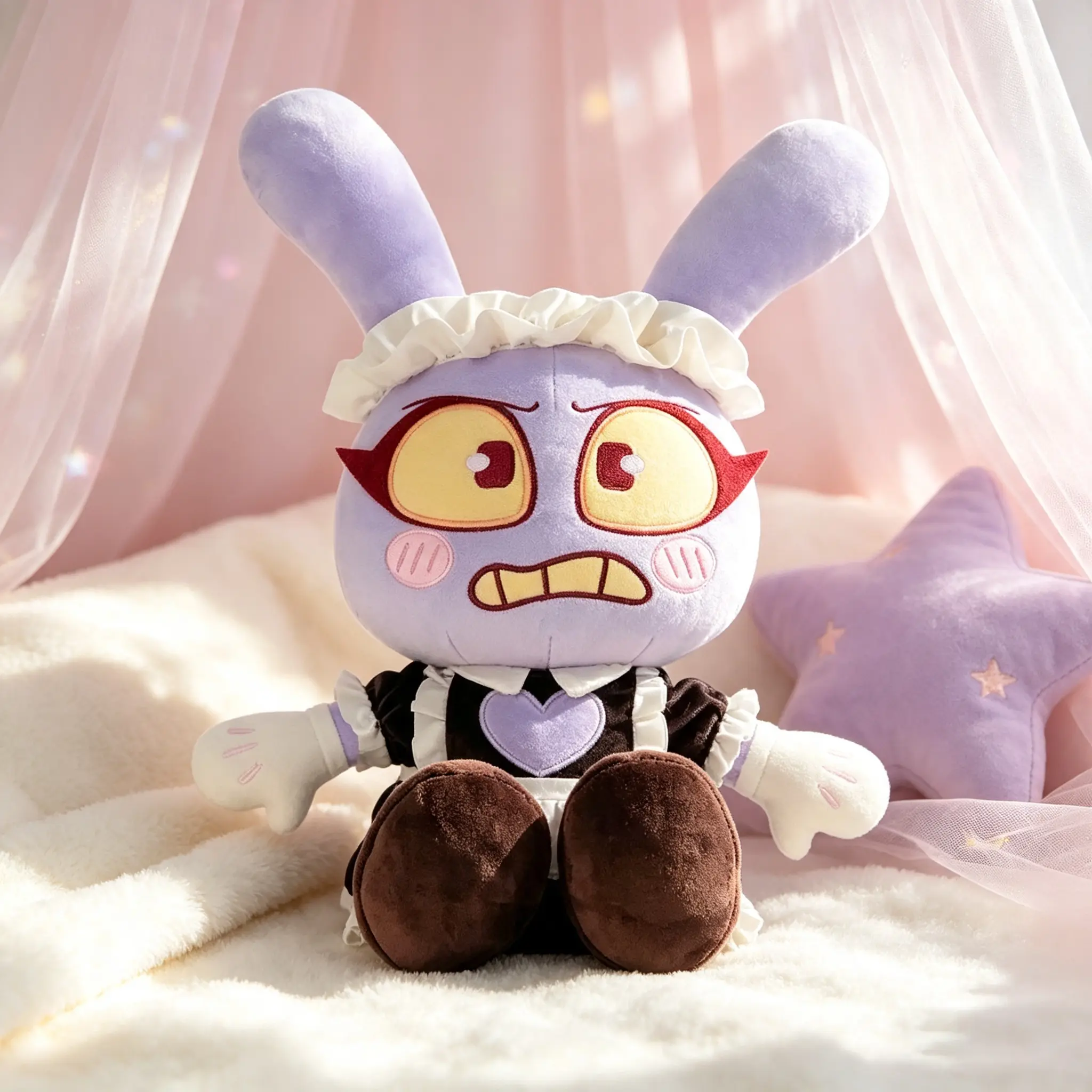 The Amazing Digital Circus Maid Jax Plush Doll, Cute Cartoon Rabbit Stuffed Toy, Soft Fluffy Collectible Plushie, Bedroom Desktop Decor, Birthday & Holiday Gift for Kids and TADC Game Fans