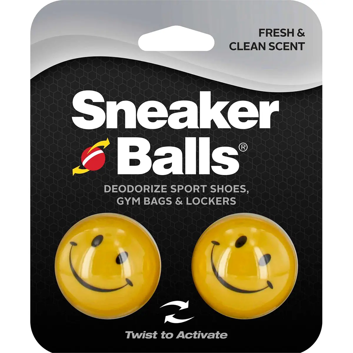 Smiley Face Twist-Activated Odor Eliminator Sneaker Balls, Small Deodorizers for Footwear, Gym Bags, Lockers, 1 Pair with Fresh Lasting Scent