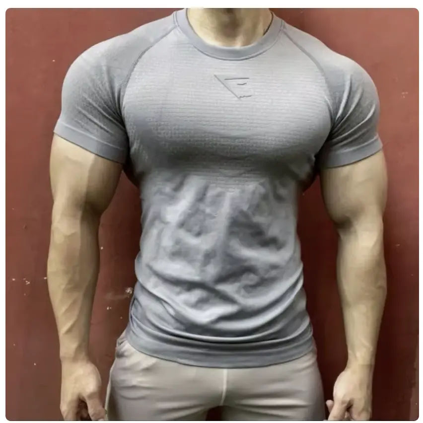 American sports fitness quick-drying clothes men's breathable sweat-absorbent outdoor running basketball training slim elastic round neck T-shirt