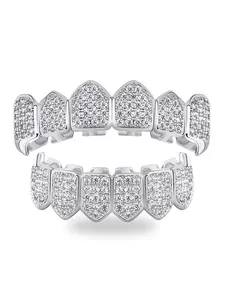 HIP HOP Teeth Grillz - Grills for Your Teeth Grillz for Women Men Iced out CZ Fangs Hip Hop Rapper Grillz Vampire Teeth Costume Accessory Cosplay Extra Molding Bars Lightweight Steel