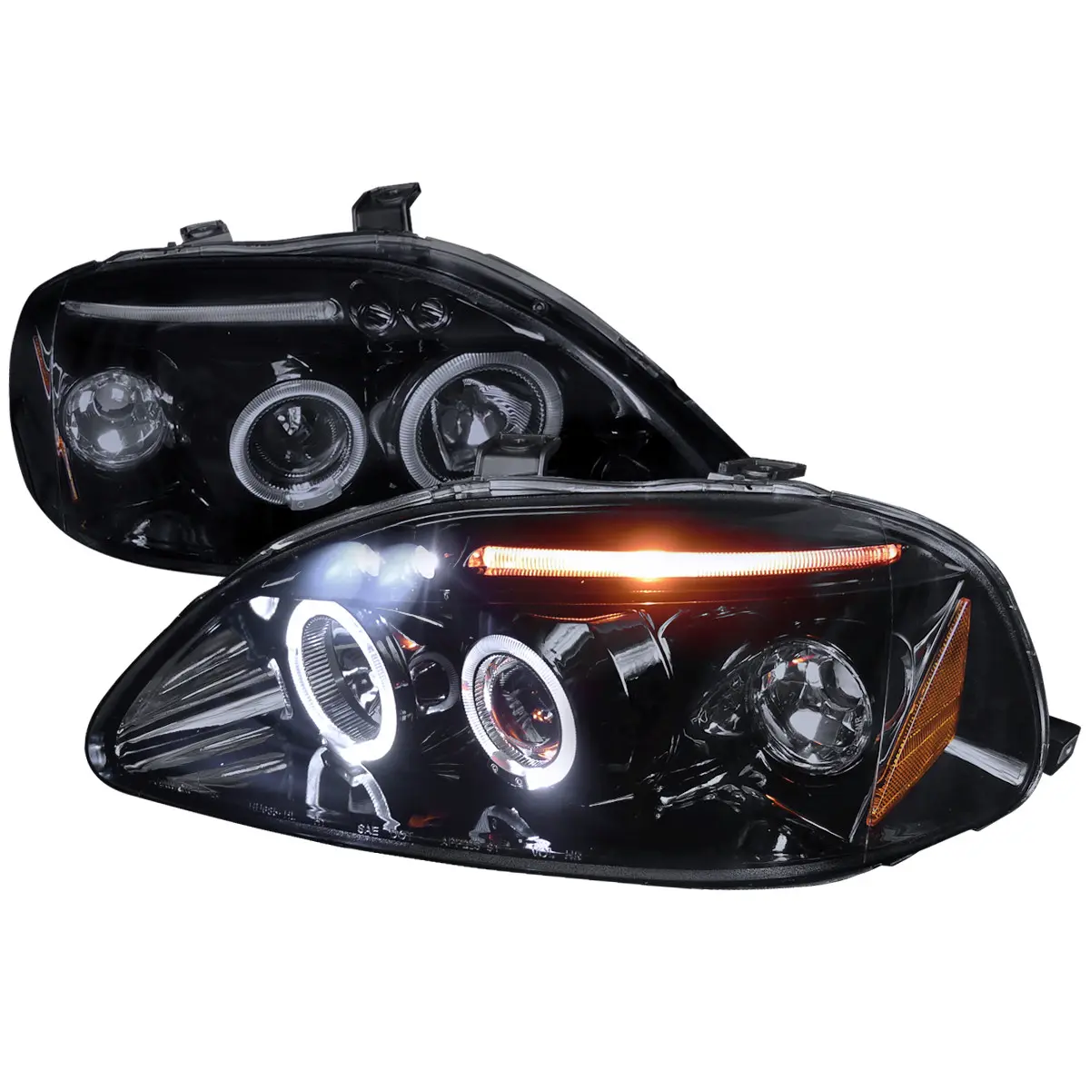 1996-1998 Honda Civic Dual Halo Projector Headlights (Glossy Black Housing/Smoked Lens)